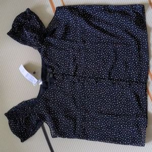 J. Crew Navy Cap-sleeve crinkle chiffon top in dot